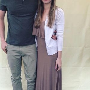 Tan maxi dress with low dip in back